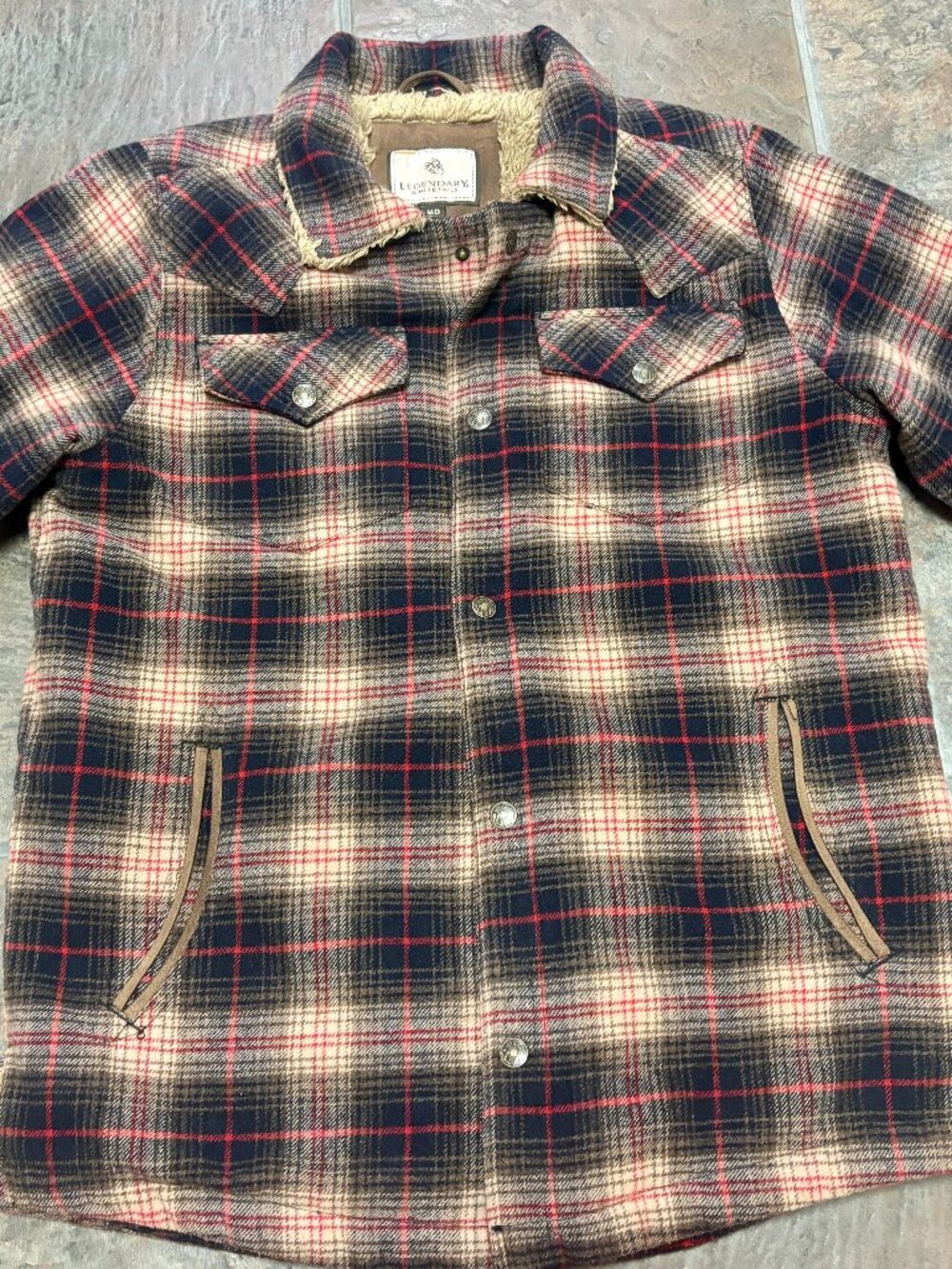 ~~Legendary Whitetails Brown/Red Plaid Zip/Snap Fleece Lined M Jacket